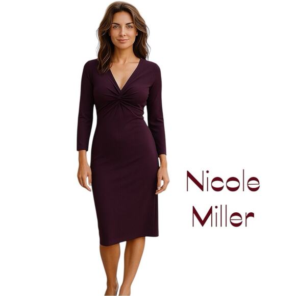 Anthropologie Nicole Miller Burgundy Minimalist Feminine Midi Dress NWOT Size 6 - Picture 1 of 12